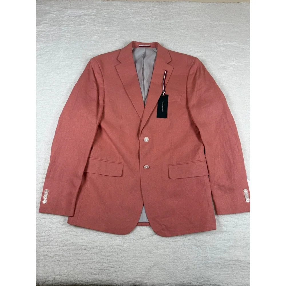 Tommy Hilfiger Men's 36S Linen Sport Coat Light Red Conrad Blazer NWT $295